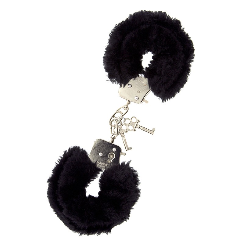 Kajdanki-METAL HANDCUFF WITH PLUSH BLACK